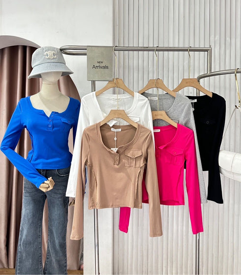 Round Neck Long Sleeves Casual Tops